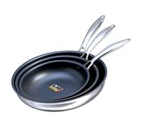Buckingham Elite Triply 18/8 Stainless Steel Frying Pan Set Of 3 Ilag Non-Stick 20 Cm , 24 Cm , 28 Cm )