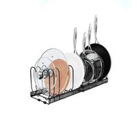 Buckingham Expandable Black kitchen cupboard organiser pots and pans kitchen organiser Rack with 10 Adjustable Sections Use in Pantry Cabinet or Counter Worktop (Pot & Pan Rack - 10 Dividers)