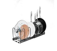 Buckingham Expandable Pots, Pans & Lids Organiser Rack, Plates, Chopping Boards Holder, 8 Adjustable Sections use in Pantry Cabinet Cupboard Worktop, Black (Pot & Pan Rack - 8 Dividers)