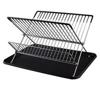 Buckingham Folding 2 Tier Drainer Dish Drying Rack with Board/Tray, Metal, Chrome, 42 x 32 x 25 cm