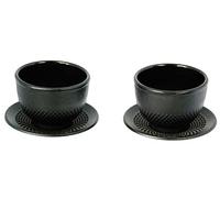 Buckingham Japanese Style Cast Iron hob Nail Tea Cup and Saucer Set 2 of Each, Black