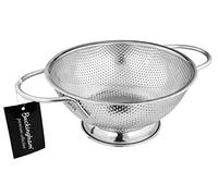 Buckingham Micro-Perforated Colander 18/8 Stainless Steel Deep Strainer Bowl with Footed Base Colander for Kitchen Pasta Spaghetti Noodles Vegetables & Fruits (19.5 cm)