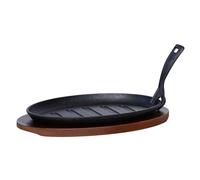 Buckingham Pre-Seasoned Cast Iron Serving Dish Steak Platter Fajita Sizzler with Wooden Stand 28 cm