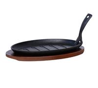 Buckingham Pre-Seasoned Cast Iron Serving Dish Steak Platter Fajita Sizzler with Wooden Stand 28 cm
