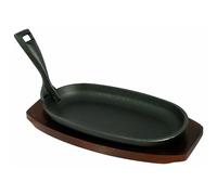 Buckingham Pre Seasoned Premium Cast Iron Serving Dish Steak & Fajita Sizzler Platter with Wooden Base 24 cm