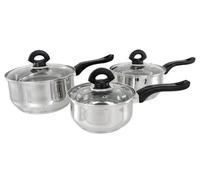 Buckingham Premium 3 Pieces Saucepans Set with Glass Lid Stainless Steel Bakelite Handles and Even Heat Distribution
