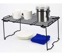 Buckingham Premium Foldable Shelf Rack Kitchen Storage Organiser Black Iron Wire Shelf for Cups Jars Cans Spices Durable Space Saver for Countertops Cabinets & Pantry 44 cm by Buckingham