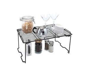 Buckingham Premium Foldable Shelf Rack Kitchen Storage Organiser Black Iron Wire Shelf for Cups Jars Cans Spices Durable Space Saver for Countertops Cabinets & Pantry 44 cm