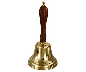 Buckingham Premium Solid Brass Hand Bell Extra Loud Call with Wooden Handle Ideal for Dinner Reception School Last Order Library Bell 13 Cm by Buckingham