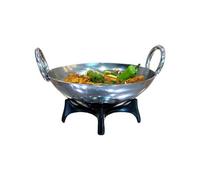 Buckingham Premium Stainless Steel Kharai Wok With Handled Lid 28Cm Stir Fry Cookware