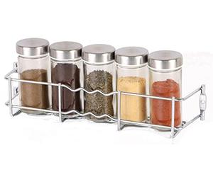 Buckingham Spice Rack 1 Tier Chrome Wall Mounted Back of Cupboard Door Organiser Premium Quality Heavy Gauge Storage for 5 Spice Jars 28 cm