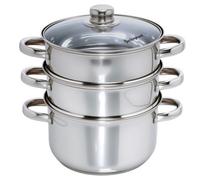 Buckingham 3 Tier Premier Steamer Set with Glass Lid Polished Mirror Finish Stainless Steel Ideal for Steamer Cooking Induction Compatible