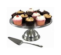 Buckingham Stainless Steel Cake Stand with Server Elegant Display Serving Tray for Cakes Cupcakes Sandwiches Modern Dessert Stand for Parties Events & Commercial Use 30 cm
