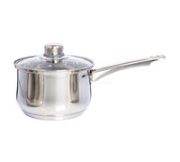 Buckingham Deep Saucepan with Tempered Glass Lid Premium Stainless Steel Cooking Pot Suitable All Heat Source Including Induction 18 Cm 2.8 litres