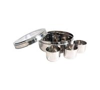 Buckingham Stainless Steel Massala Dabba Set , 7 Cups + 1 Spoon , 20.5 Cm With Acrylic / Ss Lid