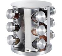 Buckingham Stainless Steel Rotating Spice & Herb Rack including Glass Jars, Carousel Organizer for Kitchen Spices and Herbs (12 Jars)