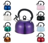 Buckingham Stainless Steel Whistling Kettle Metallic Purple with Cool Touch Handle Suitable for Camping Hiking Indoor & Outdoor Use 2.5 Litres