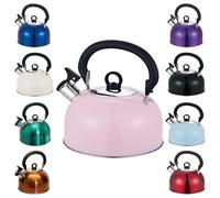 Buckingham Stainless Steel Whistling Kettle Pink with Cool Touch Handle Suitable for Camping Hiking Indoor & Outdoor Use 2.5 Litres