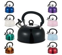 Buckingham Black Colour Coated Stainless Steel Retro Whistling Kettle 2.5 Litre with Heat Resistant phenolic Handle, 2.5 L