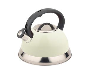 Buckingham Stove Top Kettle Stainless Steel Induction Compatible Tea Pot with Heat-Resistant Handle Durable Fast Boil Gas Hob Retro Whistling Kettle 3 litres (Cream)
