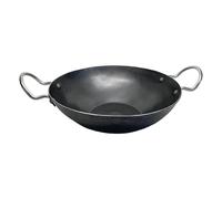 Buckingham Traditional Iron Premium Karahi Cooking Indian Chinese Food Wok Pan Kitchen Tool for Families Multipurpose Hand Hammered Round Bottom Black (30cm)