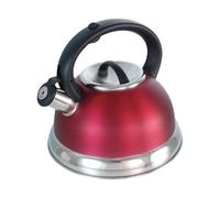 Buckingham Whistling Kettle Stove Top Induction Stainless Steel Dome Shape 2.6 L, Red