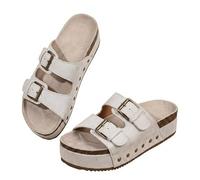 Buckle Adjustable Open Toe Chunky Platform Wedge Sandals, Thick Platform Sole Comfortable Open Toe Casual Beach, Summer Platform Slides Mules, Women's Sandals (DominoWhite,6.5)