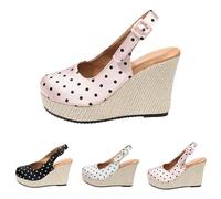 Buckle Adjustable Sandals For Women, High Wedge Sandals For Women, Polka Dot Slingback Sandal, Closed-Toe Platform Footwear, Ideal For Retro-Themed Events, Seaside Brunches, Coastal Walks