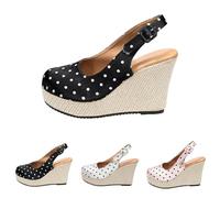 Buckle Adjustable Sandals For Women, High Wedge Sandals For Women, Polka Dot Slingback Sandal, Closed-Toe Platform Footwear, Ideal For Retro-Themed Events, Seaside Brunches, Coastal Walks