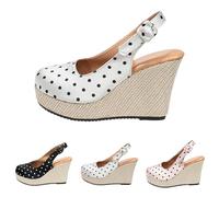 Buckle Adjustable Sandals For Women, High Wedge Sandals For Women, Polka Dot Slingback Sandal, Closed-Toe Platform Footwear, Ideal For Retro-Themed Events, Seaside Brunches, Coastal Walks