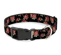 Buckle Down 11-17" Red Roses Scattered Black Plastic Clip Collar, Medium