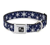 Buckle-Down 11-17" Snowflakes Blue/White Dog Collar Bone, Medium