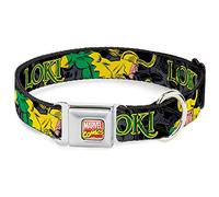 Buckle-Down 13-18" MARVEL COMICS LOKI in Action Black/Gray/Yellow/Green Dog Collar, Wide Small