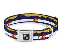 Buckle-Down 15-26" Colorado Flag/Mountain Silhouette Yellow Dog Collar Bone, Large