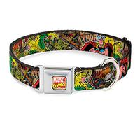 Buckle Down 15-26" MARVEL COMICS Thor & Loki Poses/Retro Comic Books Stacked Dog Collar, Large