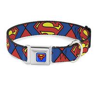 Buckle-Down 15-26" Superman Shield CLOSE-UP Blue/Red/Yellow Dog Collar, Large
