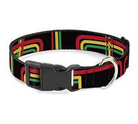 Buckle-Down 9-15" Maze Lines Black/Rasta Plastic Clip Collar, Narrow Large