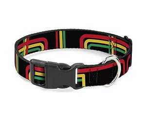 Buckle-Down 9-15" Maze Lines Black/Rasta Plastic Clip Collar, Narrow Large