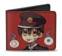 Buckle-Down After-School Hanako-Kun Wallet, Bifold, After School Hanako Kun Hanako Poses and Hakujouda Orbs Red, Vegan Leather