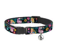 Buckle-Down Alice/Cheshire Cat/Flowers Poses Black/Multicolor Disney Breakaway Plastic Clip Collar, Narrow-Medium
