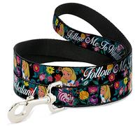 Buckle Down "Alice/Cheshire Cat/Flowers Poses2/Follow Me To Wonderland Black/Multi Color/White Dog Leash, 4'