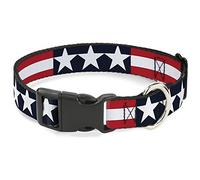Buckle-Down Americana Stars & Stripes Plastic Clip Collar, 1" x 9-15"/Small