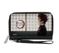 Buckle-Down Aniplex Wallet, Zip Around, Demon Slayer Tanjiro Kamado Profile Pose and Title Logo, Vegan Leather