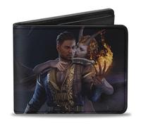 Buckle-Down Baldur's Gate III Wallet, Bifold, Baldurs Gate III Wyll and Mizora Flame Pose Scene and Logo, Vegan Leather
