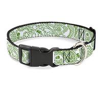 Buckle-Down Bandana/Skulls White/Irish Green Plastic Clip Collar, 1.5" Wide-Fits 13-18" Neck-Small