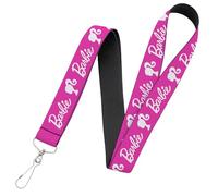 Buckle-Down Barbie Lanyard | Barbie Script Signature Logo and Silhouette Hot Pink White 1in Wide Stretchy ID Badges Keys