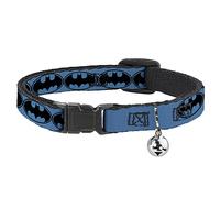 Buckle Down Bat Signal Blue Black, Breakaway Cat Collar with Bell, Plastic Clip, Easy Adjustable, 8.5 to 12"-0.5" Wide