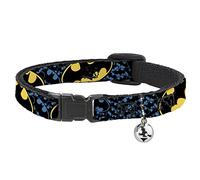 Buckle Down Bat Signals Closeup, Breakaway Cat Collar with Bell, Plastic Clip, Easy Adjustable, 8.5 to 12"-0.5" Wide