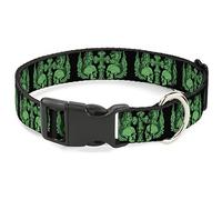 Buckle-Down Bd Skulls with Wings Black/Green Plastic Clip Collar, 1.5" Wide-Fits 13-18" Neck-Small