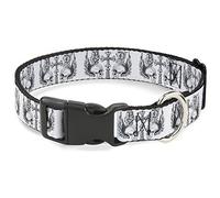 Buckle-Down Bd Skulls with Wings White/Black Plastic Clip Collar, 1/2" Wide-Fits 9-15" Neck-Large